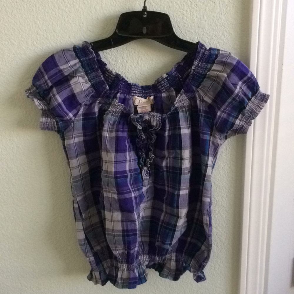 Plaid off the shoulder shirt